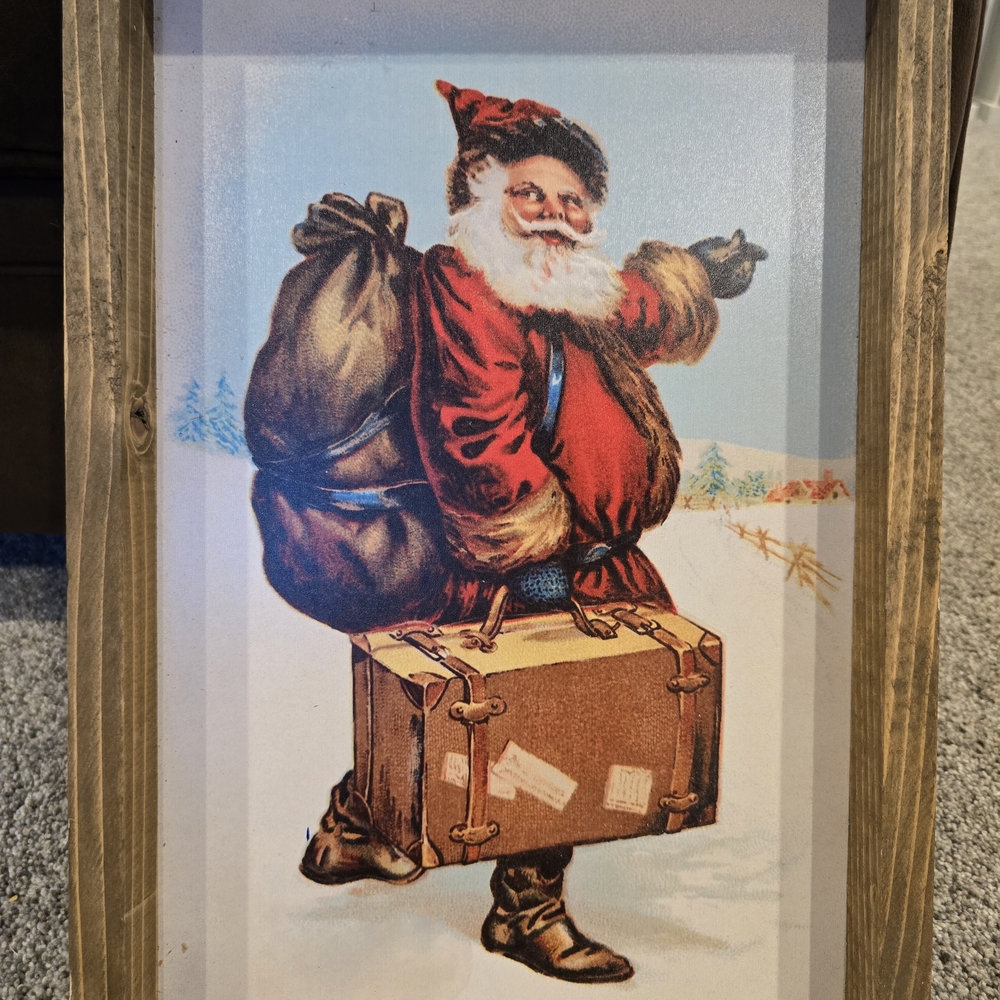 Charming Santa Claus Framed Art - Red and Brown